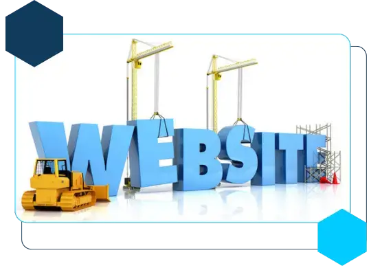 Illustration représentant le mot “WEBSITE” en construction avec des grues et engins, symbolisant la refonte et la création de sites web modernes par Unik’o Web.
